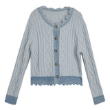 Women's Classic Cable Knit Cardigan with Chic Contrast Trim and Elegant Button Detail