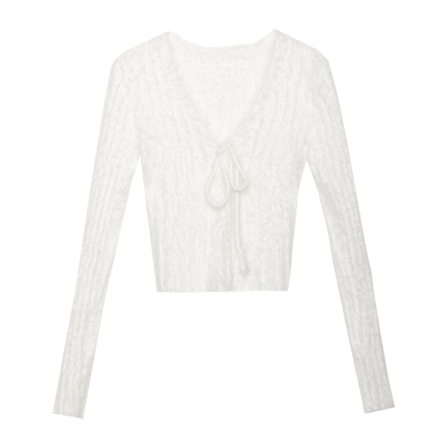 Plunge Neckline Knit Sweater with Lace Up Detail and Long Sleeves