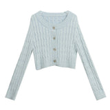 Chic Ribbed Crop Cardigan with Embellished Button Closure