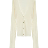 V-Neck Cropped Cardigan with Front Button Detailing