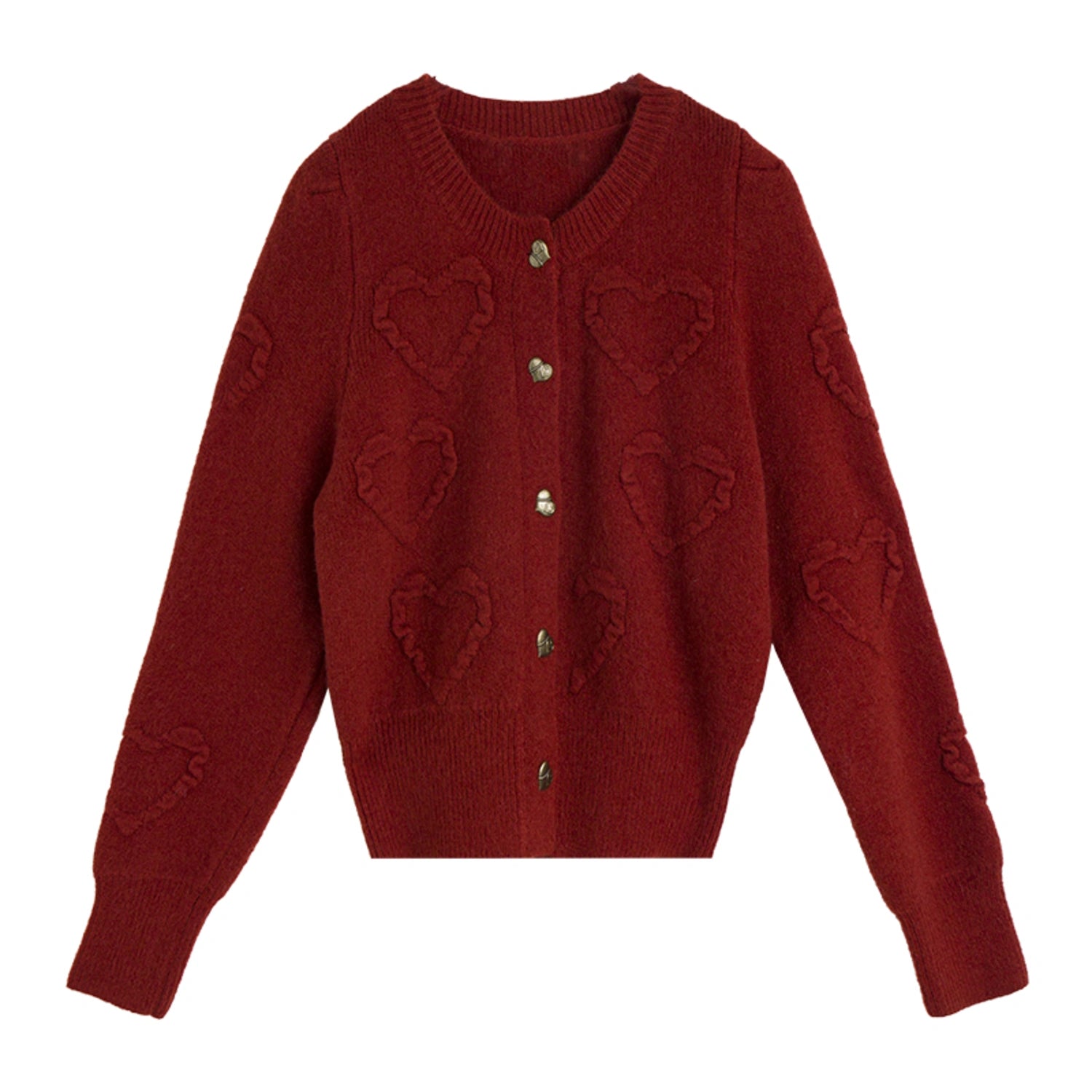 Embossed Heart Pattern Cardigan with Vintage-Inspired Buttons