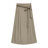Elegant High-Waisted Pleated Skirt with Belt Detail