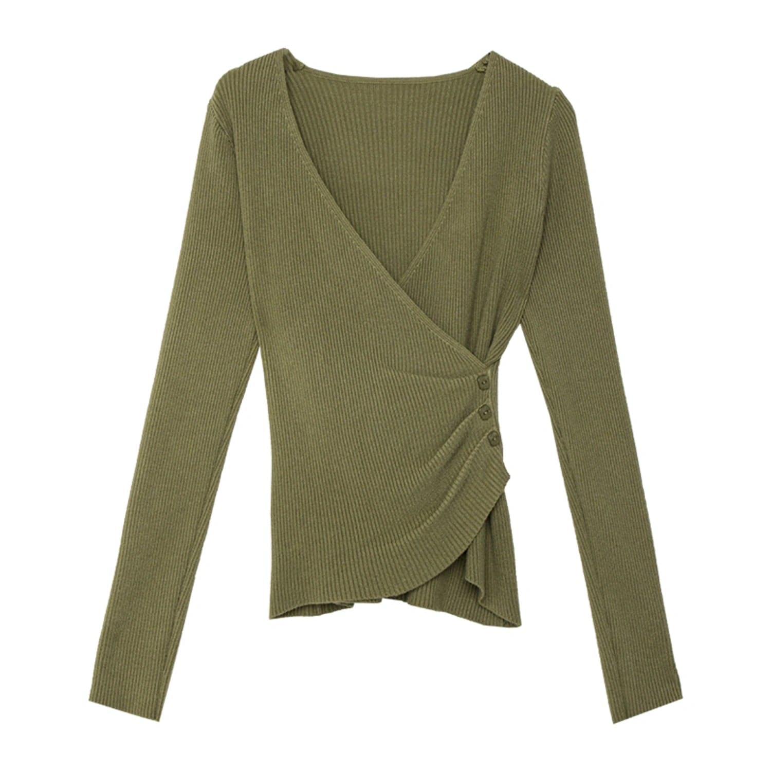 Chic Crossover Ribbed Top with Side Button Detailing
