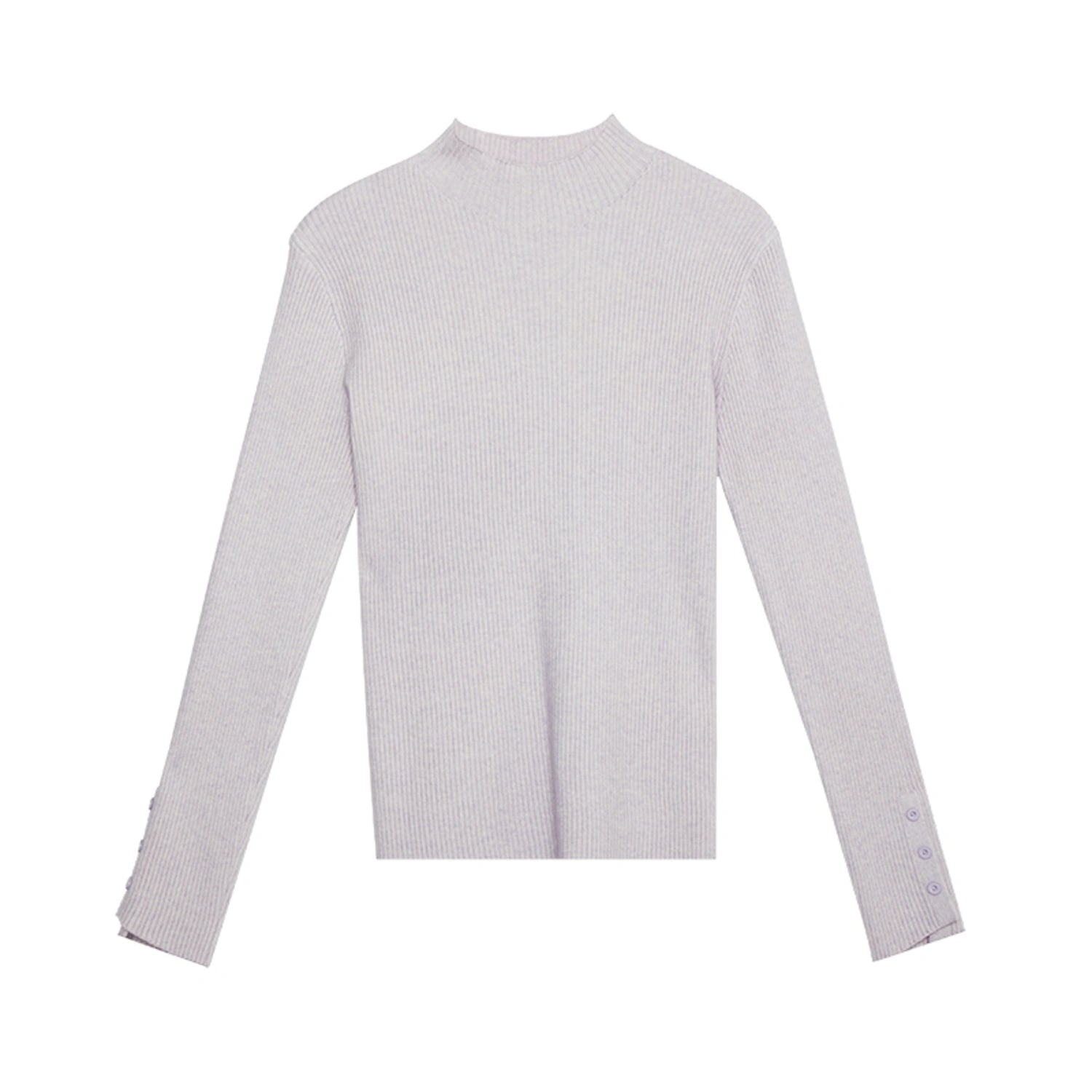 Mock Neck Ribbed Sweater with Buttoned Sleeves