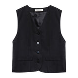 Black V-neck Single Breasted Vest