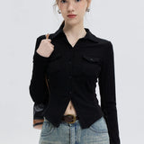 Women's Tailored Waist Button-Down Blouse with Pointed Collar