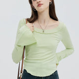 Women's Classic Layered Ruffle Sleeve Square Neck Long Sleeve Top