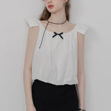 Women's Contrast Bow Tie Puff Sleeve T-Shirt