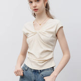 Women's Casual Short Sleeve Round Neck Top with Elegant Front Knot Detail