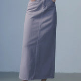 Beige A-Line Midi Skirt with Belt