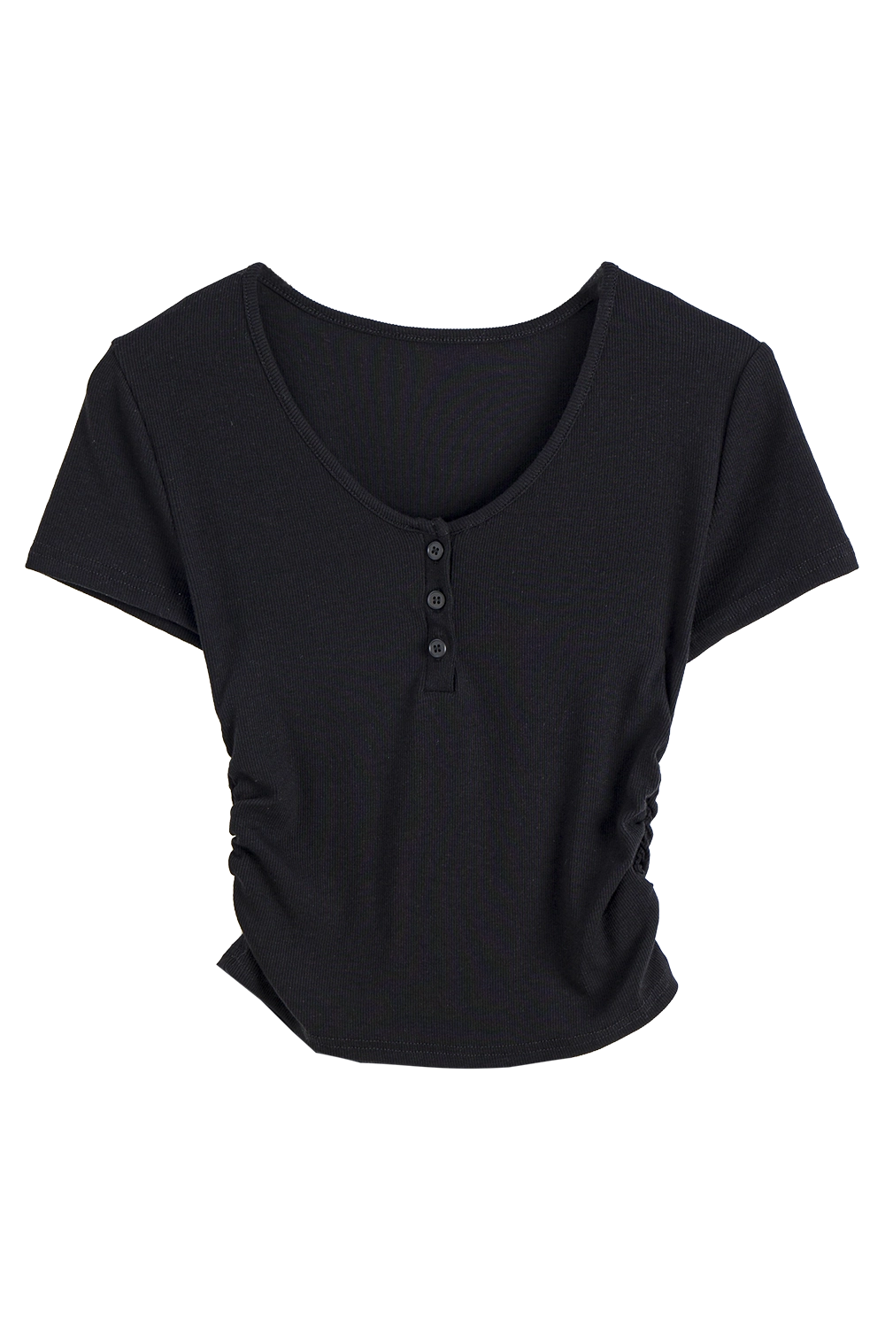 Women's Ribbed Henley Tee with Button Placket Detail