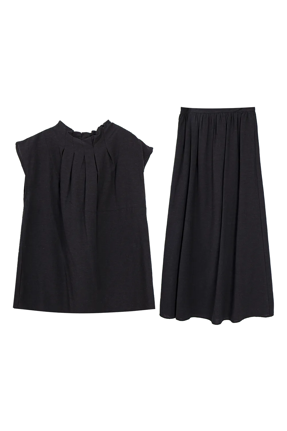 Women's Elegant Pleated Duo: Sleeveless Blouse and Matching Skirt Set