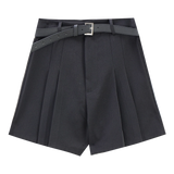 Women's High-Waisted Pleated Shorts with Contrast Belt