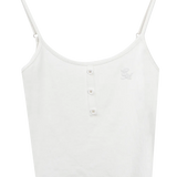Women's Ribbed Tank Top with Button Detail and Adjustable Straps
