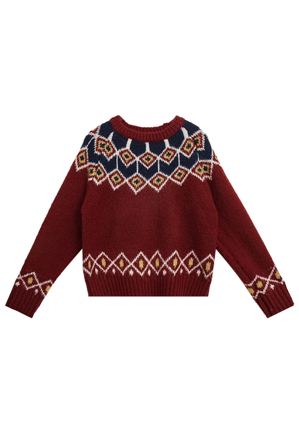 Women's Geometric Pattern Knit Sweater - Long Sleeve Pullover with Crew Neck