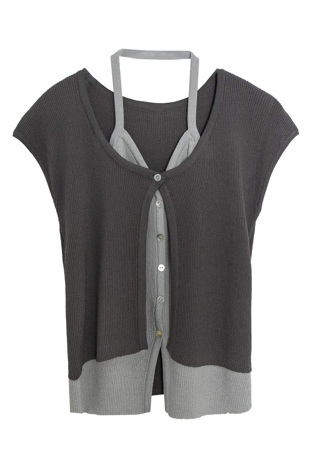 Women's Faux Layered T-Shirt with Cardigan and Camisole Design