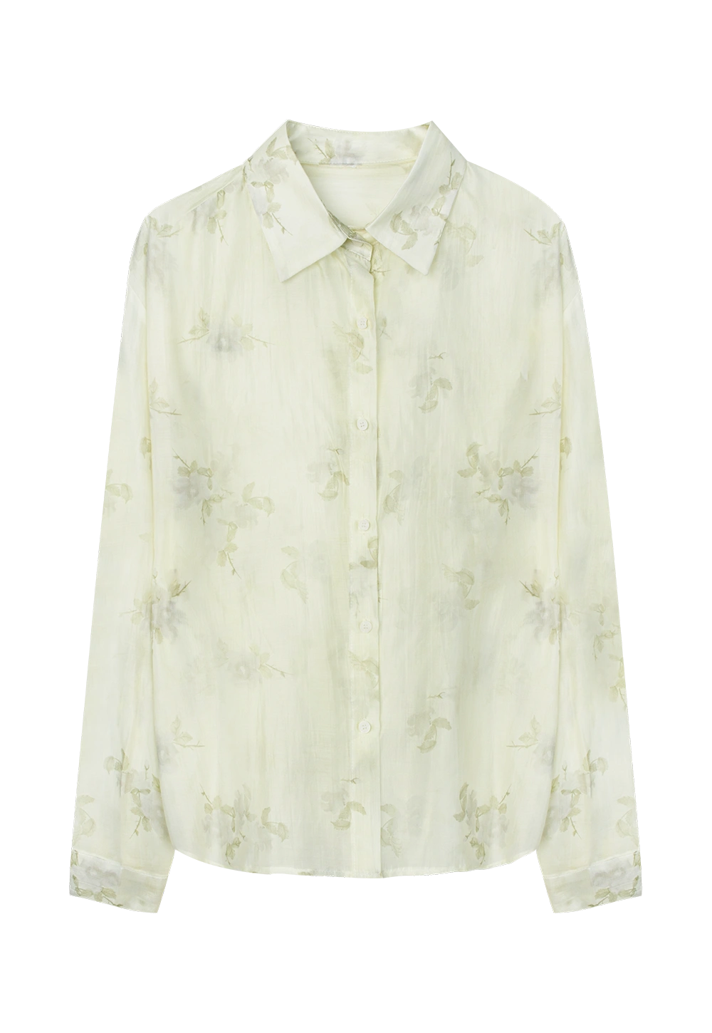 Women's Floral Print Lightweight Sheer Blouse with Classic Collar
