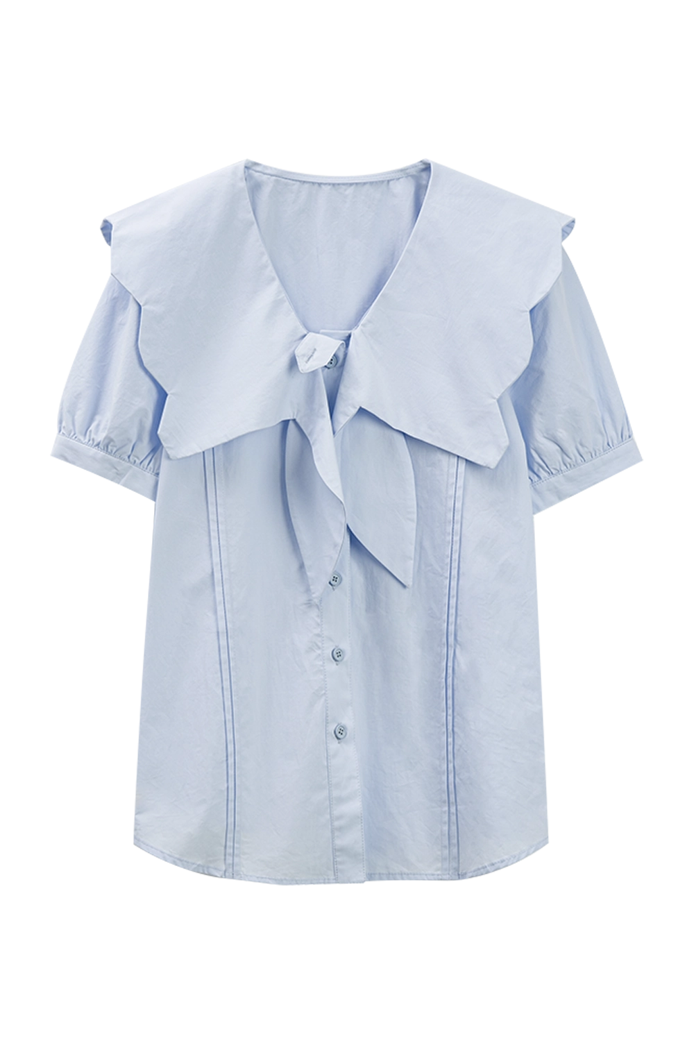 Women's Light Blue Tie-Front Short Sleeve Shirt