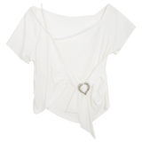 Romantic Twist-Front Top with Rhinestone Heart Detail