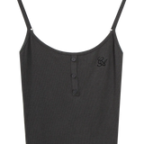 Women's Ribbed Tank Top with Button Detail and Adjustable Straps