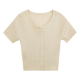 Chic Button-Up Ribbed Crop Top - A Trendy Must-Have for Your Wardrobe