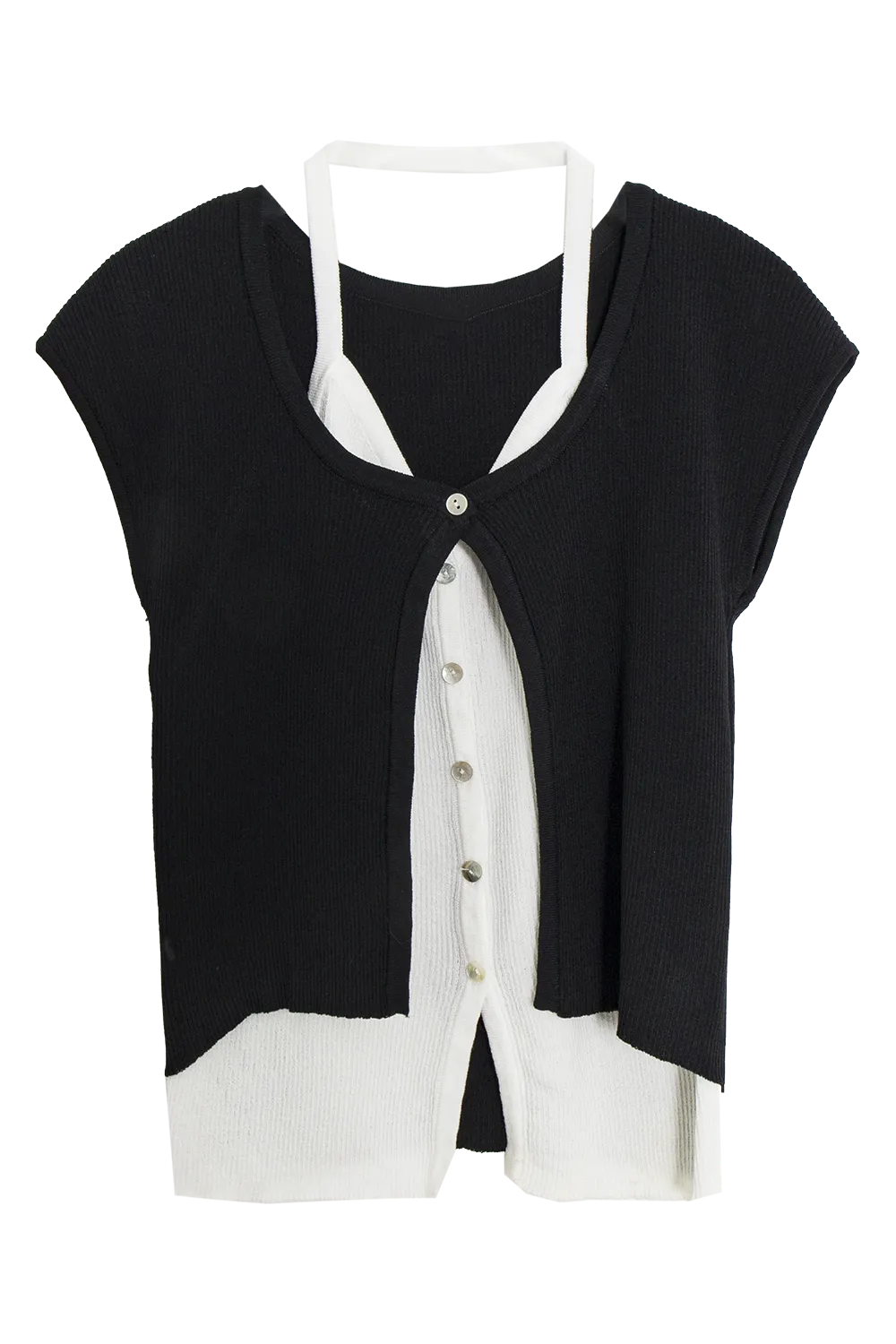 Women's Faux Layered T-Shirt with Cardigan and Camisole Design