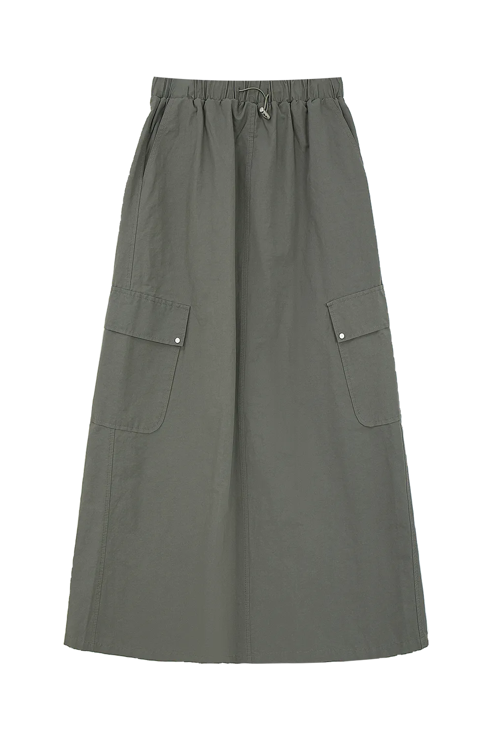 Utility-Inspired Midi Skirt with Drawstring Waist and Large Pockets