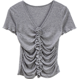 Women's Ruffled Floral Detail Short-Sleeve T-Shirt