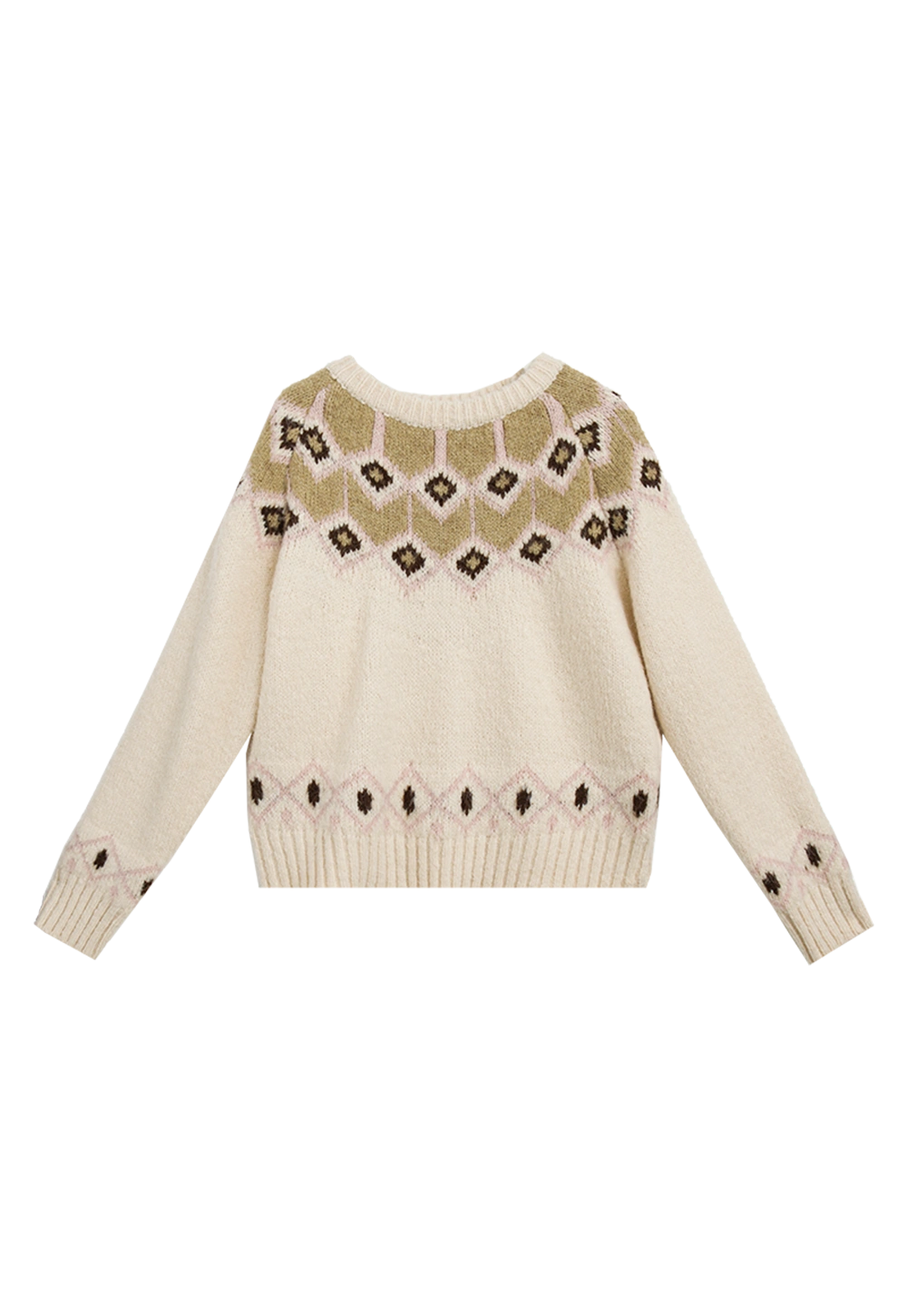 Women's Geometric Pattern Knit Sweater - Long Sleeve Pullover with Crew Neck