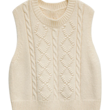 Women's Cable Knit Sleeveless Sweater Vest with Ribbed Trim
