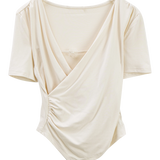 Women's Crossover V-Neck Blouse with Draped Detail