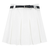 Women's High-Waisted Pleated A-Line Mini Skirt with Belt