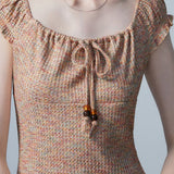 Váy lệch vai nữ có dây rút cổ và vải họa tiết