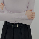 Mock Neck Ribbed Sweater with Buttoned Sleeves