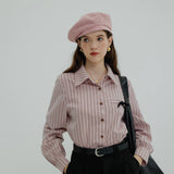 Striped Button-Up Shirt with Contrast Bow Pocket Detail