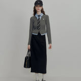 Layered-Look Sweater with Mock Shirt Collar and Tie