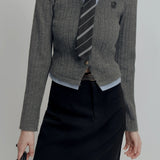 Layered-Look Sweater with Mock Shirt Collar and Tie