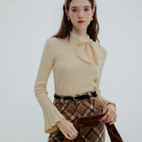 Feminine Bow Collar Knit Sweater for a Refined Look