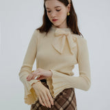 Feminine Bow Collar Knit Sweater for a Refined Look