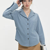 Women's Classic Pinstriped Pleated Button-Up Shirt