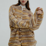 Striped Cardigan with Crest Patch Detail
