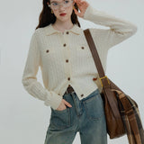 Women's Collared Cable Knit Cardigan with Patch Pockets