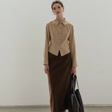 Elegant A-Line Suede Midi Skirt with Belted Waist for Women