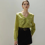 Women's Casual Long Sleeve Blouse with Elegant Bow Collar Detail