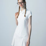 Women's White Short Sleeve Shirt Collar Dress