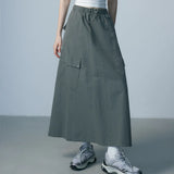 Utility-Inspired Midi Skirt with Drawstring Waist and Large Pockets