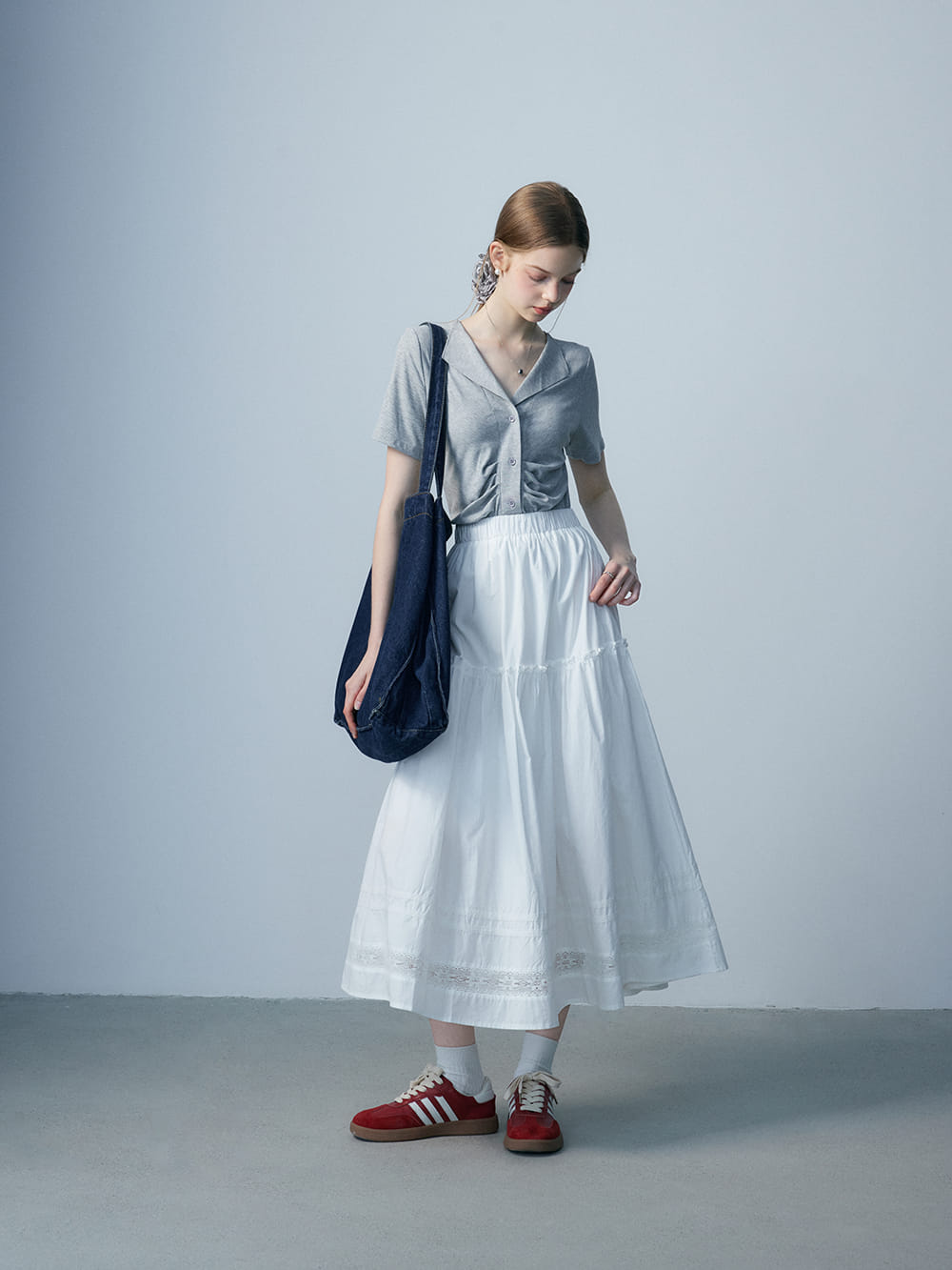 Skirt Midi Cotton White Lace - Pakaian Kasual Musim Panas
