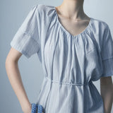 Textured Drawstring Waist Blouse with Flutter Sleeves