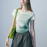 Casual Gradient Ombre Short Sleeve Top with Round Neckline