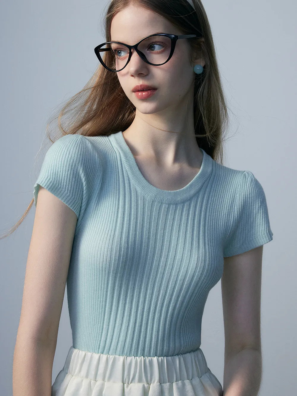 Women's Ribbed Texture Round Neck Short Sleeve Top